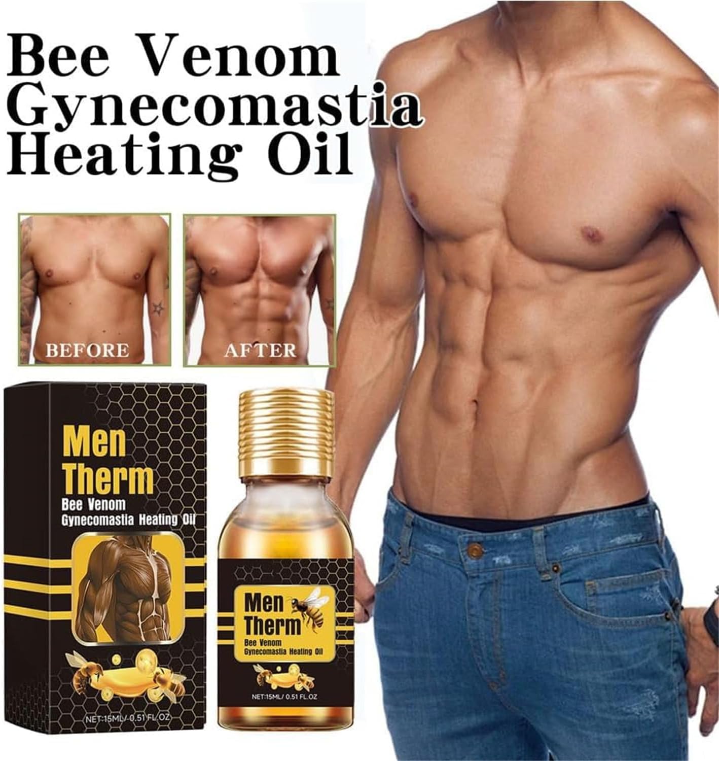 Men Therm Bee Venom - Mentherm Bee Venom Gynecomastia Heating Oil, Mentherm Bee Venom Gel,Gynecomastia Tightening Oil for Men,Men Therm Bee Venom Oil for Strengthen The Chest Muscles (1 Pcs)
