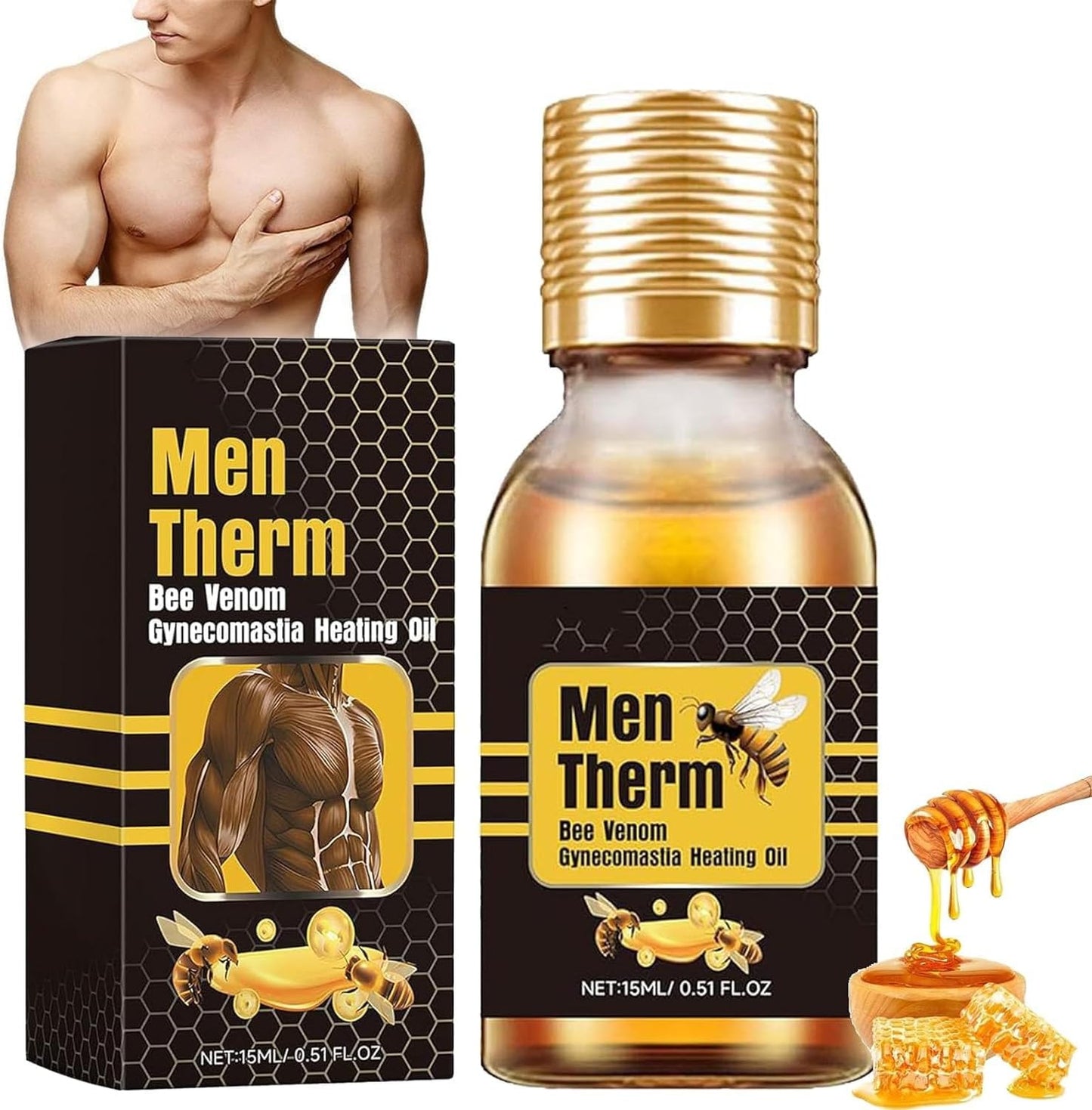 Men Therm Bee Venom - Mentherm Bee Venom Gynecomastia Heating Oil, Mentherm Bee Venom Gel,Gynecomastia Tightening Oil for Men,Men Therm Bee Venom Oil for Strengthen The Chest Muscles (1 Pcs)